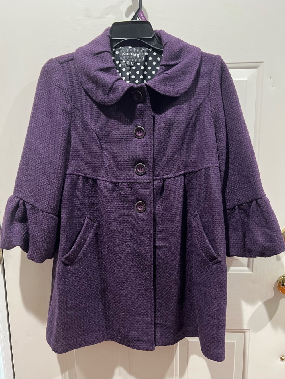 Purple Peplum Wool-Blend Swing Coat